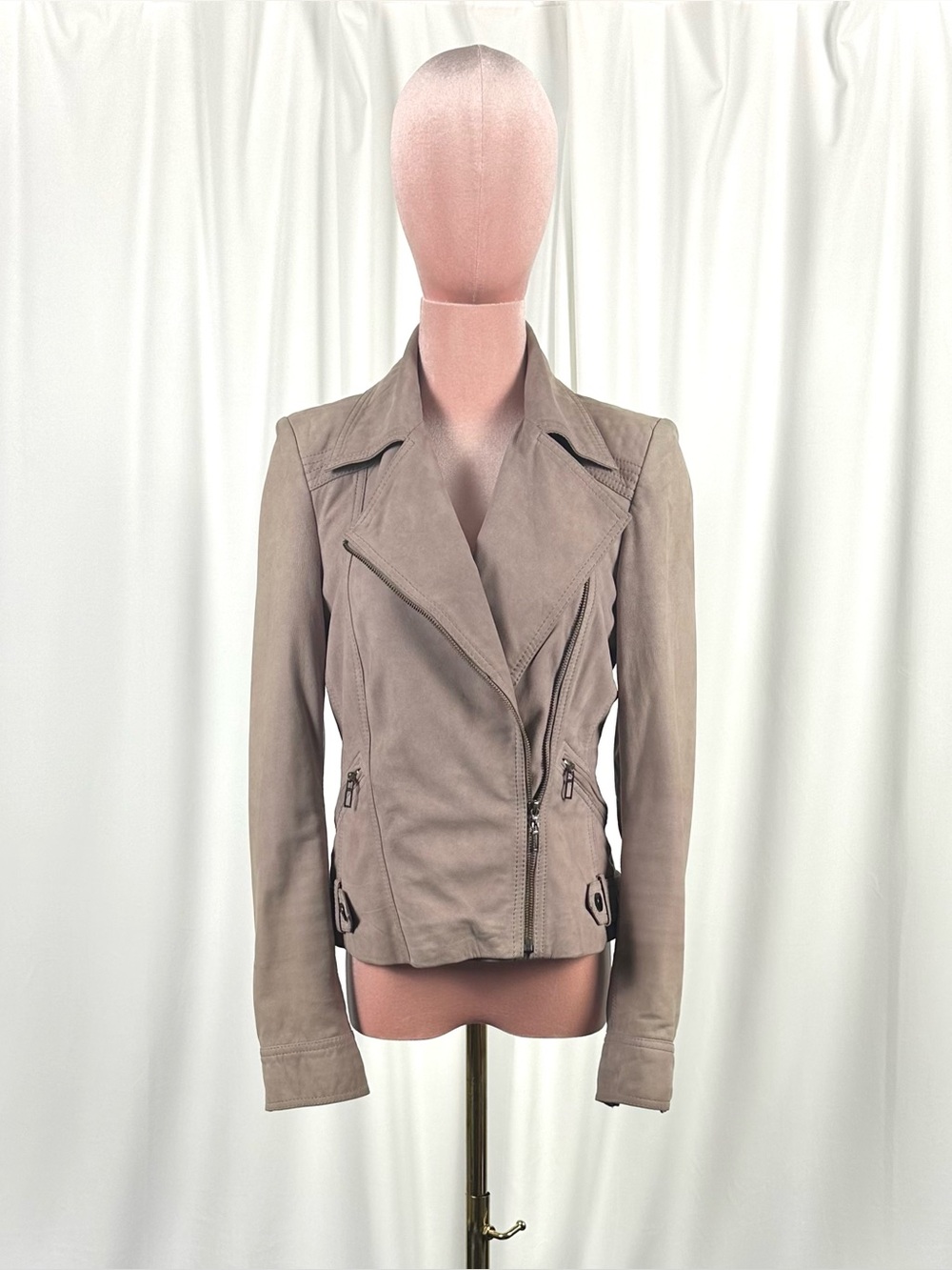Vintage 2000's Esprit Paradiso Soft Grey Mauve Suede Leather Biker Jacket XS/S